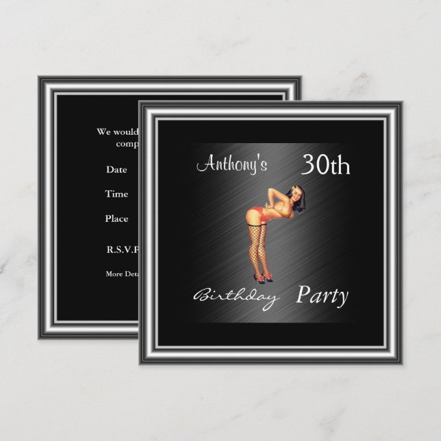 Pin-up Girl and Black  Birthday Party Invitation (Front/Back)
