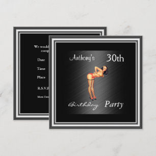 Pin-up Girl and Black  Birthday Party Invitation