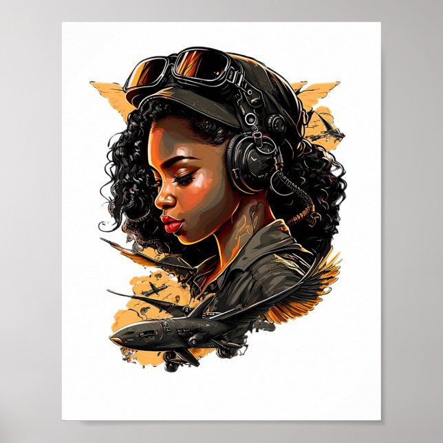 Pin Up Girl Black Woman Bomber Pilot Aviation Poster (Front)