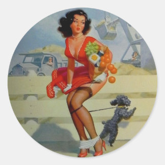 PIN UP GIRL CLASSIC ROUND STICKER