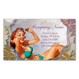 Pin Up Girl Hair Makeup Stylist Tanning Salon Magnetic Business Card