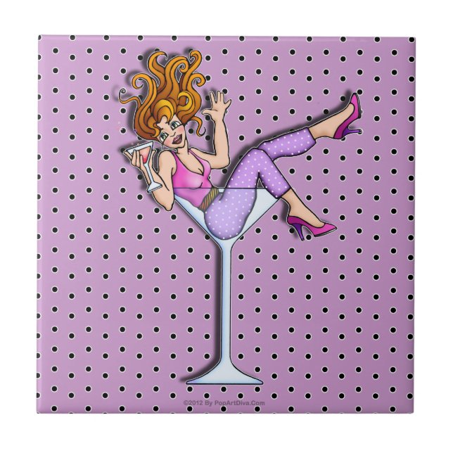 Pin-Up Girl In A Martini Glass (Red) Coaster Tile (Front)