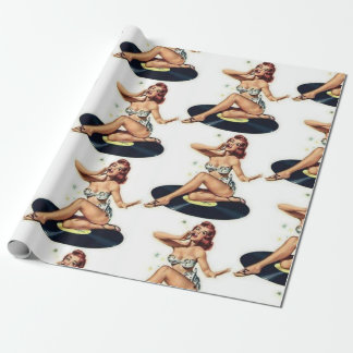Pin Up Girl on Record Wrapping Paper