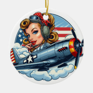 Pin-Up Girl P-47  Ceramic Tree Decoration