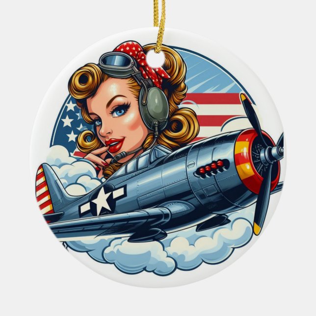 Pin-Up Girl P-47  Ceramic Tree Decoration (Front)