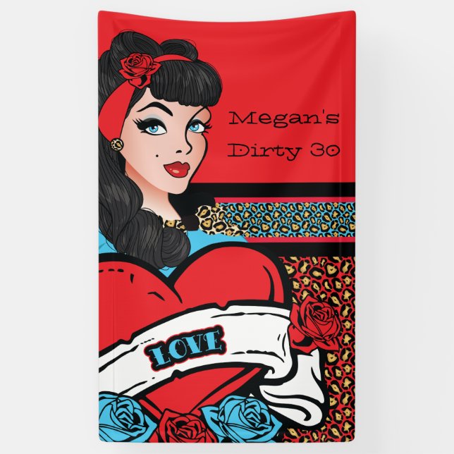 Pin-up Girl, Rock-a-Billy party Banner (Vertical)