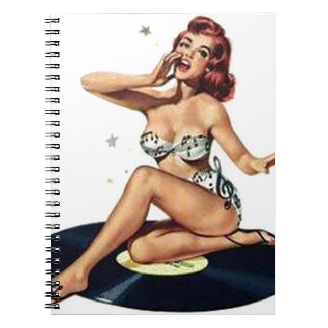 Pin Up Girl sitting on Record Notebook (Front)