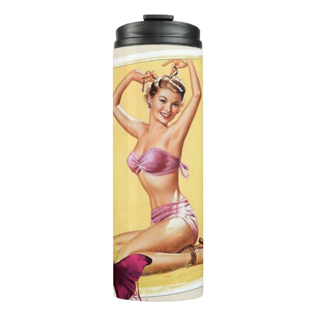 Pin-up girl vintage bikini thermal tumbler (Front)