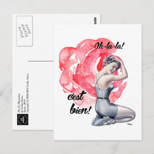 Pin-Up Girl with Floral Background  Postcard