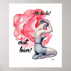 Pin-Up Girl with Floral Background  Poster