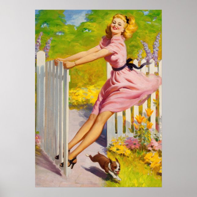 Pin-up Playtime With Dog Poster (Front)