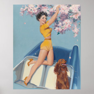 Pin-up Posing in the Car With Dog Poster