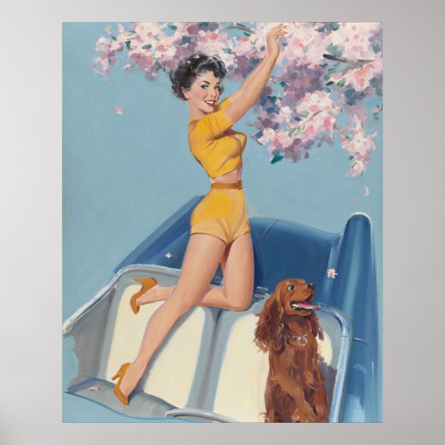 Pin-up Posing in the Car With Dog Poster (Front)