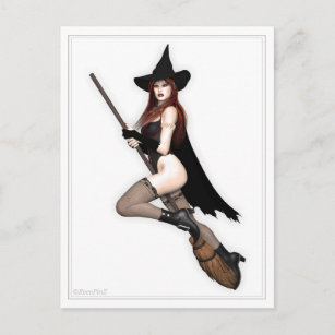 Pin Up Postcard - Pretty Witch ~ Broom Rider