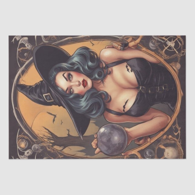 Pin-Up Potion: Retro Witch Decoupage Tissue Paper (Front)