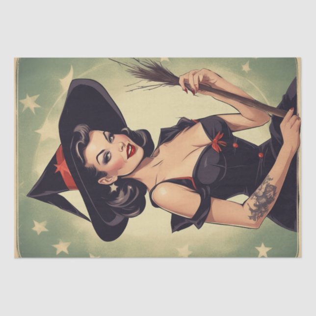 Pin-Up Potion: Retro Witch Decoupage Tissue Paper (Front)