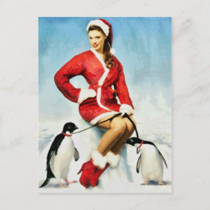Pin-up Santa painting Holiday Postcard