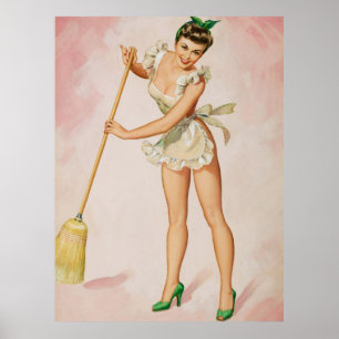 Pin-Up Sweeping Woman Art Poster