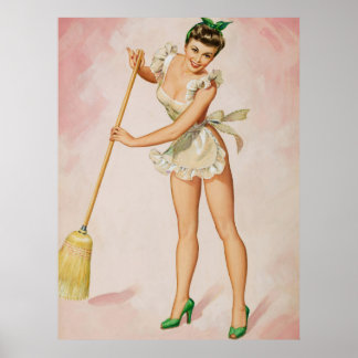 Pin-Up Sweeping Woman Art Poster