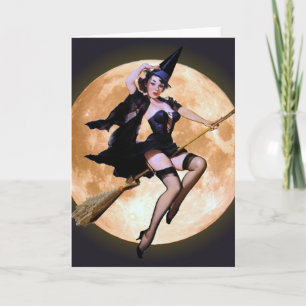 Pin-Up Witch Against a Harvest Moon Card