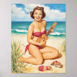 Pin-Up with Ukulele Art Poster