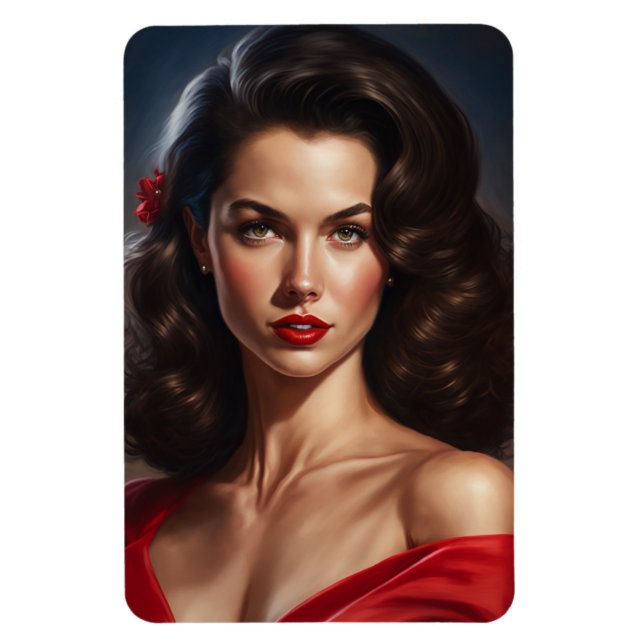 Pin-Up Woman In Red Dress. Magnet (Vertical)