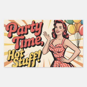 Pin-up Woman with Red Polka-dot Dress Celebrating Rectangular Sticker