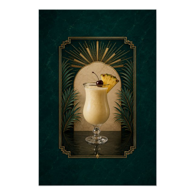 Piña Colada Art Deco Poster | Bar Art (Front)