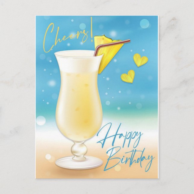 Pina Colada Cheers Happy Birthday Post Card (Front)