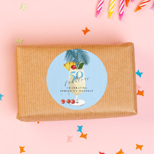 Pina Colada Cherry Cocktail 50th Birthday Party Classic Round Sticker