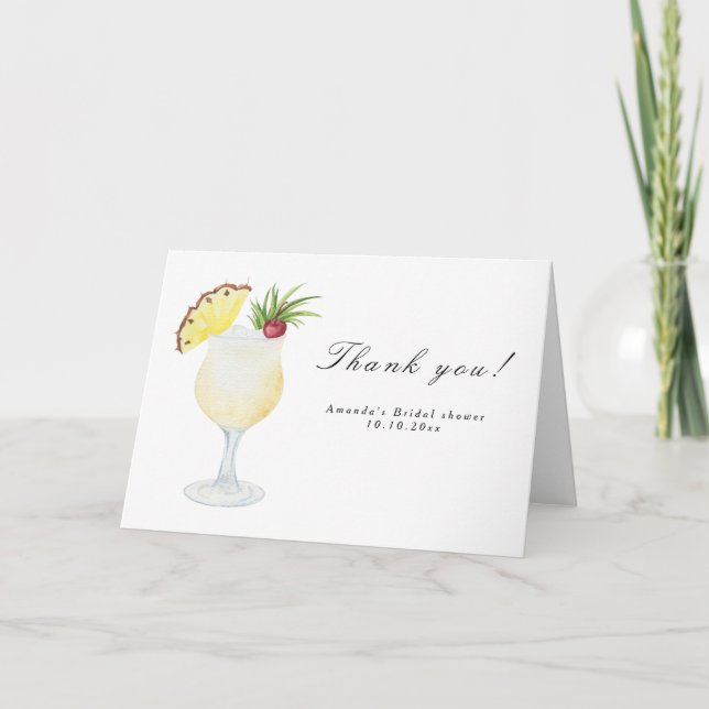 Pina Colada Cocktail Bridal Shower Thank You Card (Front)
