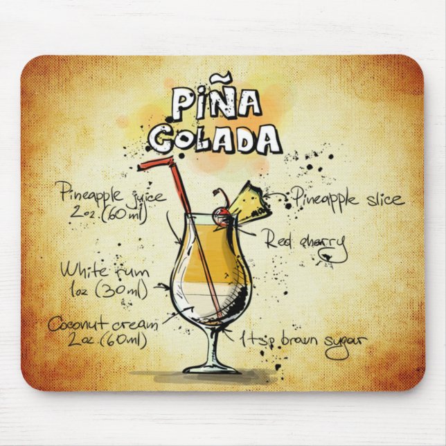 Pina Colada Cocktail Recipe Mouse Mat (Front)