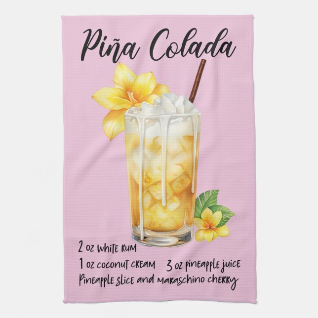 Pina Colada Cocktail Recipe Tea Towel (Vertical)