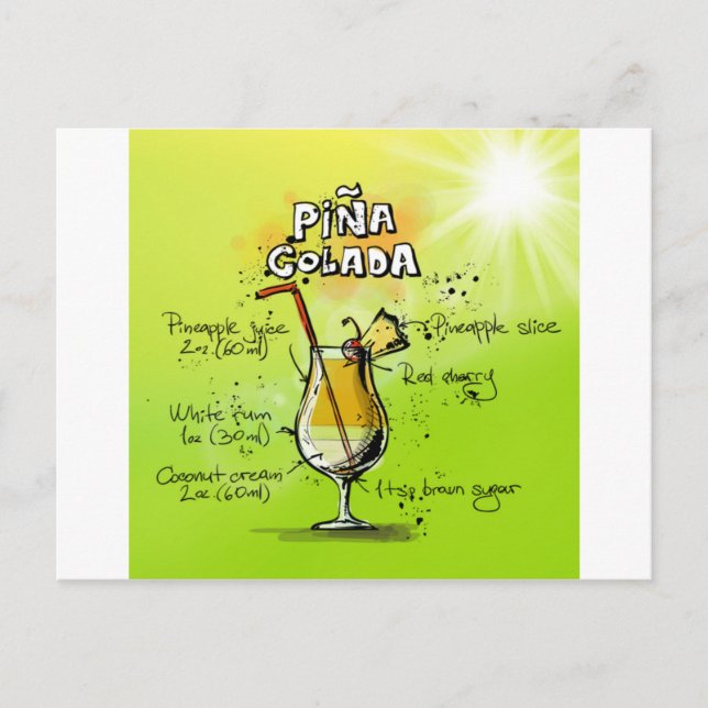 Pina Colada Cocktails Recipe Postcard (Front)