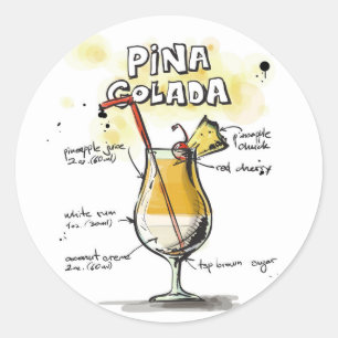 Pina Colada Drink Recipe Design Classic Round Sticker