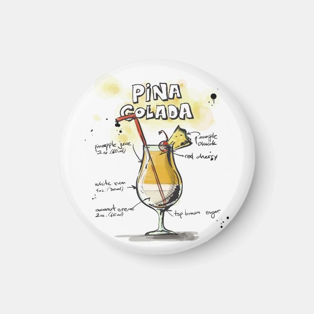 Pina Colada Drink Recipe Design Magnet (Front)