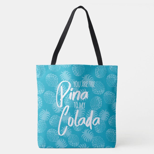 Pina Colada Hawaiian Pineapple Teal Reversible Tote Bag (Front)