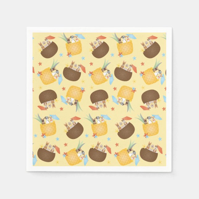 Pina Colada Pineapple Coconut Dogs Pattern Napkin (Front)