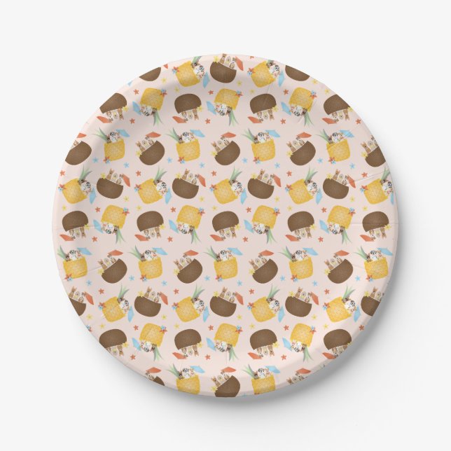 Pina Colada Pineapple Coconut Dogs Pattern Paper Plate (Front)