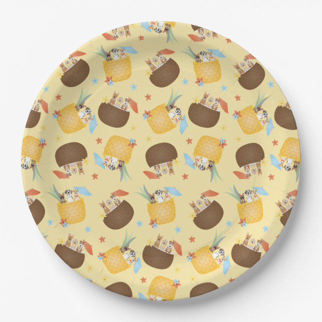 Pina Colada Pineapple Coconut Dogs Pattern Paper Plate (Front)