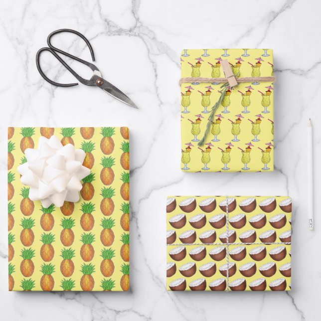 Piña Colada Puerto Rico Cocktail Pineapple Coconut Wrapping Paper Sheet (Front)