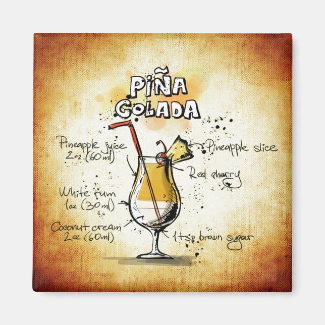 Pina Colada Recipe Tropical Drink Magnet (Front)