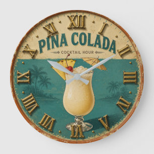 Piña Colada Tropical Beach Cocktail Bar Decor Large Clock