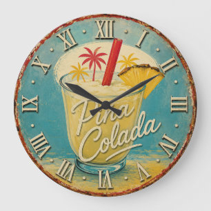 Piña Colada Tropical Cocktail Beach Large Clock