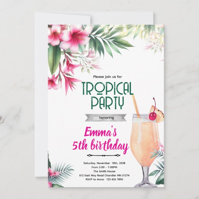 Piña Colada tropical party Invitation  (Front)