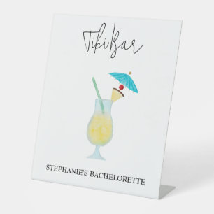 Piña Colada Tropical Wedding Bachelorette Tiki Bar Pedestal Sign