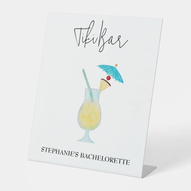 Piña Colada Tropical Wedding Bachelorette Tiki Bar Pedestal Sign (Front)