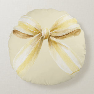 Pina Colada Yellow Bow Round Cushion