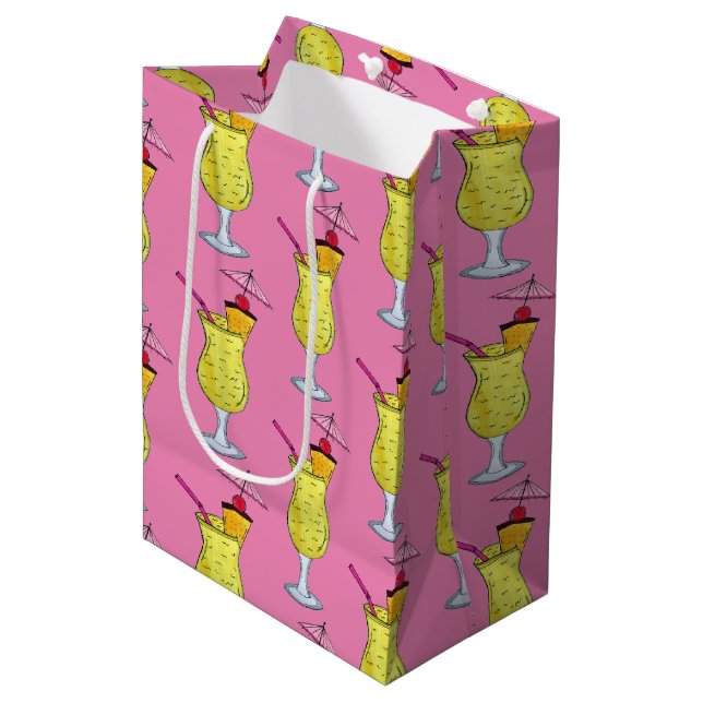 Pina Piña Colada Puerto Rican Pineapple Cocktail Medium Gift Bag (Front Angled)