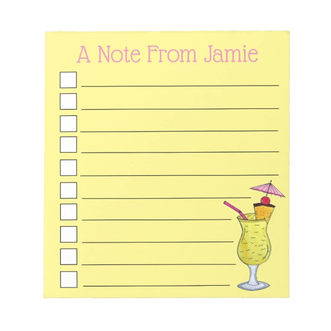 Pina Piña Colada Puerto Rican Pineapple Cocktail Notepad (Front)